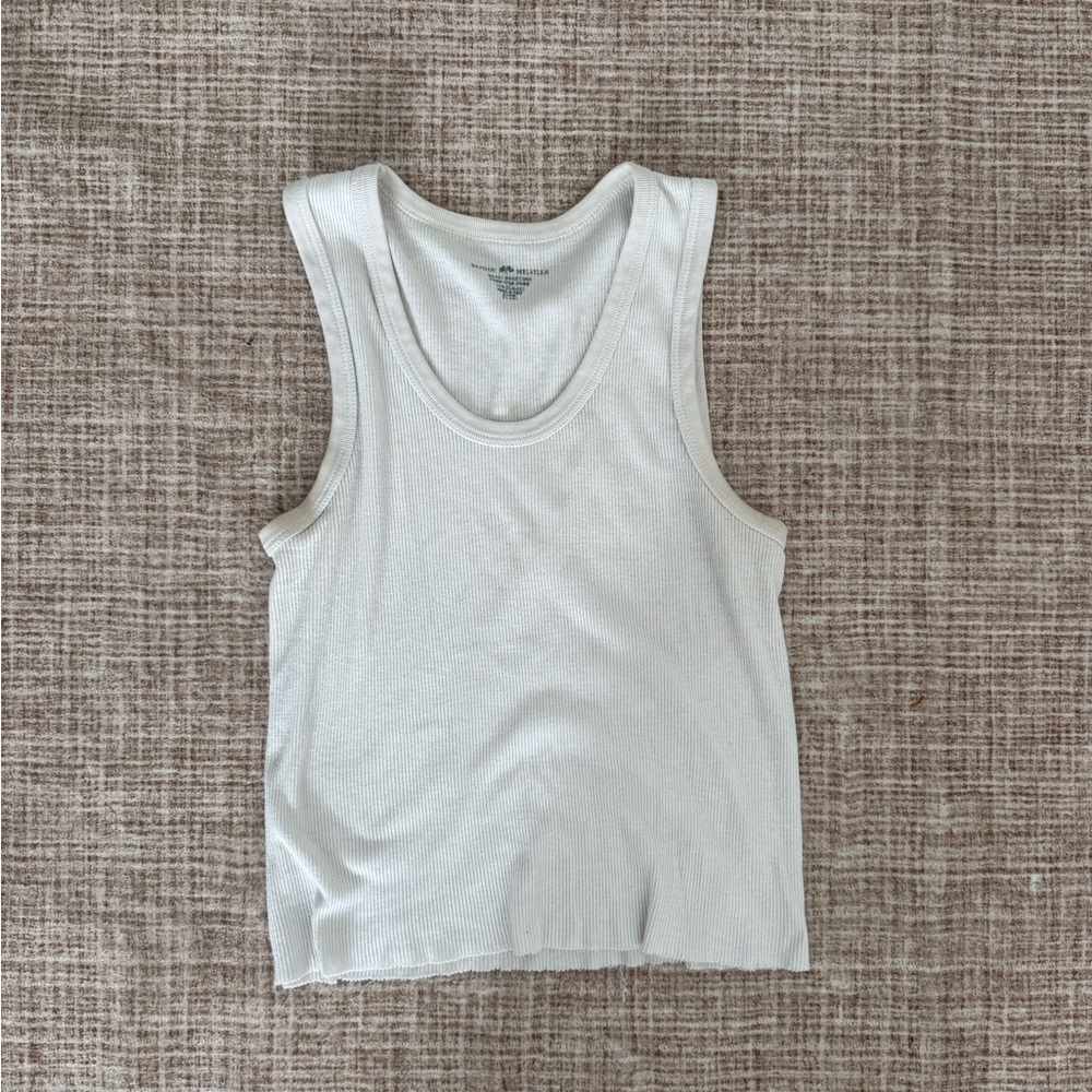 Brandy Melville Grey/White Ribbed Tank Top